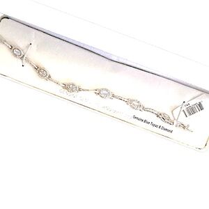 Bling Bracelet. Glass and Silver-tones. Blue Topaz & Diamond.